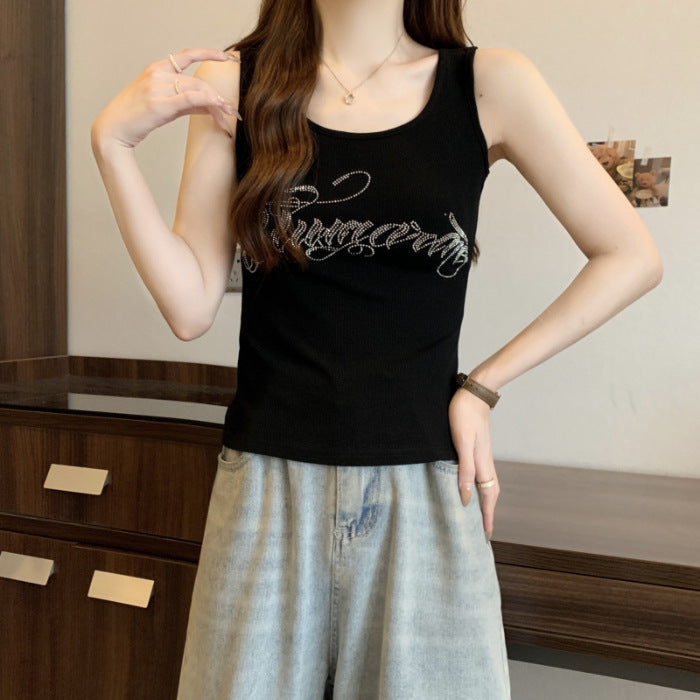 Damen Sleek Rippentop mit Strassdetails Heidi-Mode