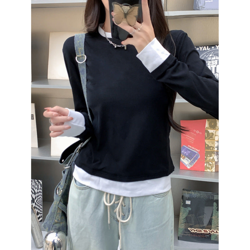 Damen Schicht Langarmtop mit Kontrastbündchen Heidi-Mode