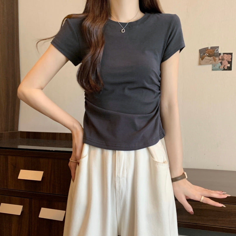 Femme Kurzarm Raffung Top Heidi-Mode