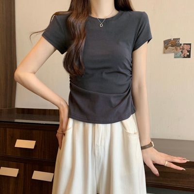 Femme Kurzarm Raffung Top Heidi-Mode