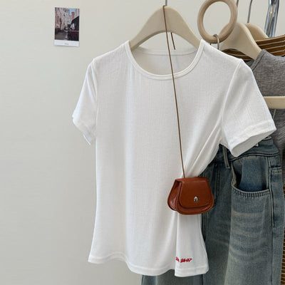 Damen Kurzarm-RippT-Shirt mit subtilen Logo-Details Heidi-Mode