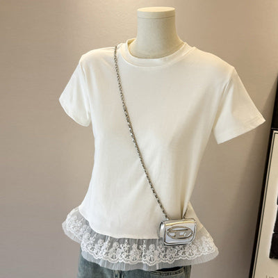 Femme Spitzendetail Freizeit-T-Shirt Heidi-Mode