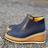 Damen nan Keilabsatz-Stiefelette mit verstecktem Plateau und elastischen Einstiegsleisten Drune in Dunkelblau