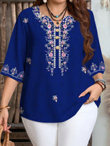 Damen Bluse mit Blumenmuster und Knopfleiste Drune in Blau