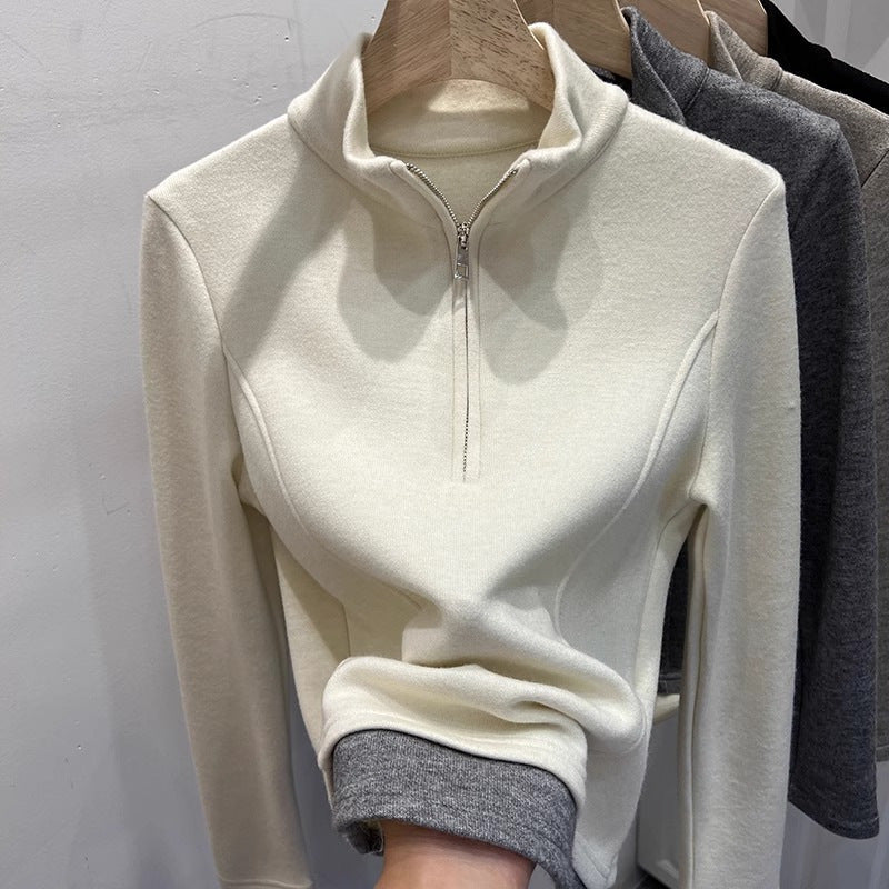 Femme Hochkragen Zip-Up Fleece Pullover Heidi-Mode