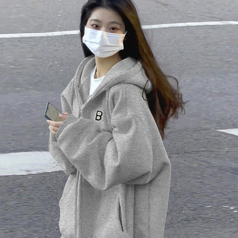 Damen Oversized Zip-Up Hoodie mit Kängurutaschen und stylischer Bestickung Heidi-Mode