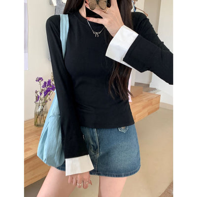 Damen Langarm-Kontrast-Ripp-Top Heidi-Mode