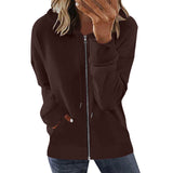 Damen nan Kapuzenjacke mit durchgehendem Reißverschluss, Kängurutaschen und elastischen Bündchen Drune in Kaffeebraun