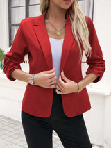 Damen nan taillierter Longblazer mit Revers, gerafften 3/4-Ärmeln und Eingrifftaschen Drune in Rot