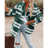 Damen nan karierte Overshirtjacke mit Brusttaschen und lockerer Passform Drune in Grün