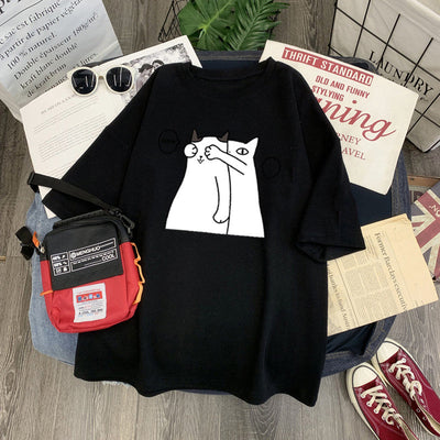 Femme Verspielt Grafik Katze T-Shirt Heidi-Mode