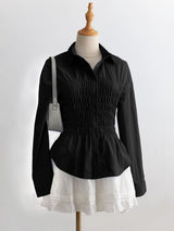 Damen nan taillierte Hemdbluse mit geraffter Brustpartie und Schößchen Drune in C6