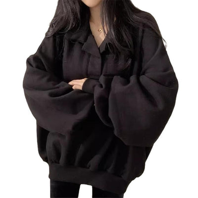 Femme Oversized Polo Sweatshirt mit Puffärmeln Heidi-Mode