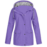 Damen nan wasserdichter Parka mit Kapuze, Kordelzug und aufgesetzten Taschen Drune in Violett