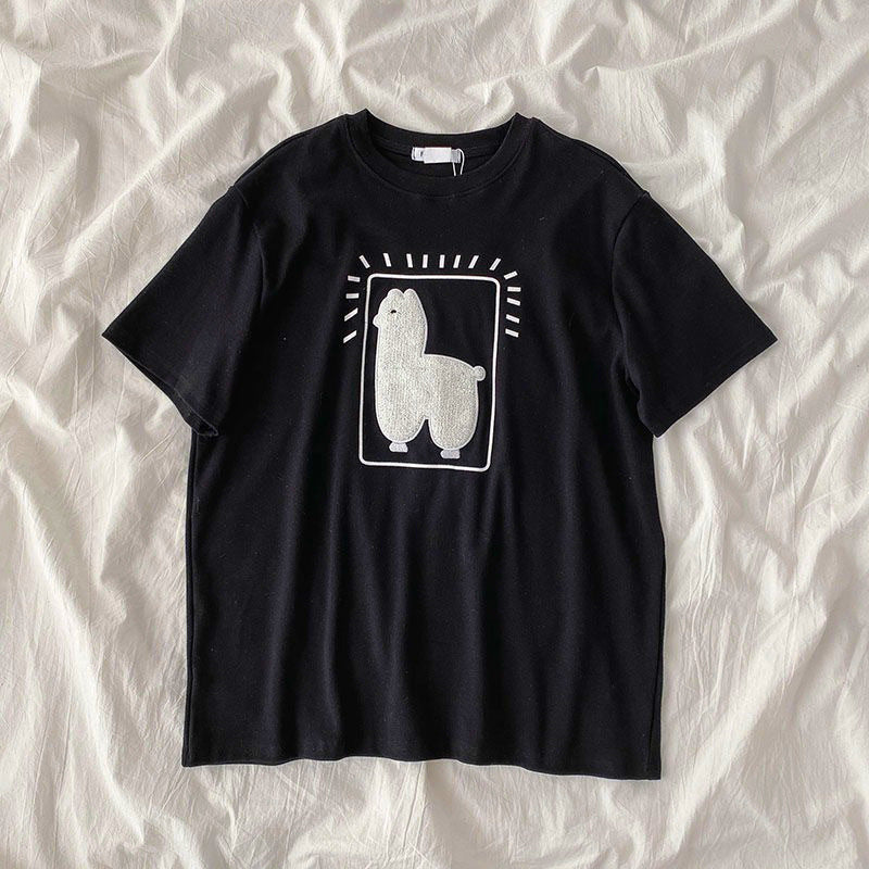 Femme Grafikdruck T-Shirt mit verspielter Tierillustration Heidi-Mode