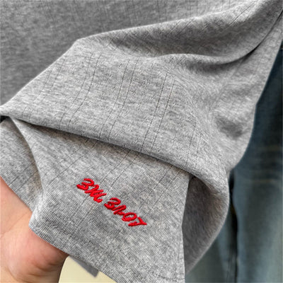 Damen Kurzarm-RippT-Shirt mit subtilen Logo-Details Heidi-Mode