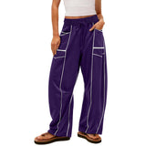 Damen nan weite Lounge-Hose mit Kordelzug, Kontrastpaspelierung und Cargo-Taschen Drune in Lila