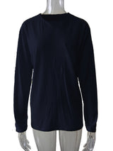 Damen nan legeres Langarmshirt mit V-Notch-Ausschnitt, Brusttasche und lockerer Oversize-Passform Drune in Ohne Tasche – Marineblau, Langarm