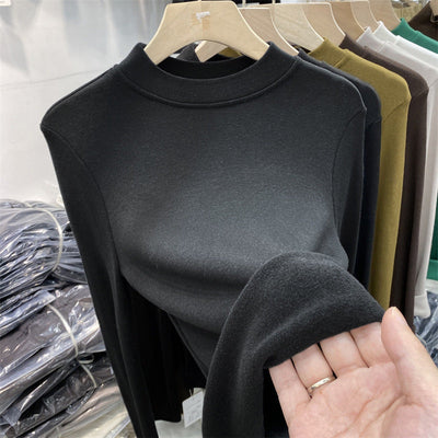 Femme Mock Neck Langarmoberteil mit luxuriösem weichen Textur Heidi-Mode