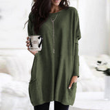 Damen nan oversized Longshirt mit Kontrastblock und aufgesetzten Taschen Drune in Militärgrün