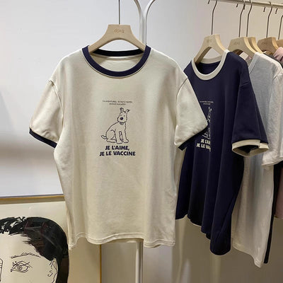 Femme Grafik Kurzarm-T-Shirt mit verspielter Hundillustration Heidi-Mode