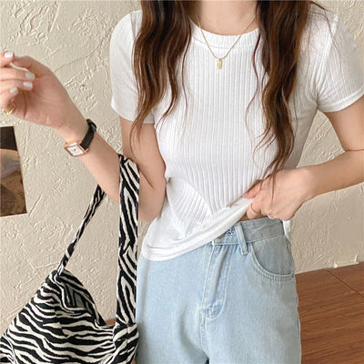 Femme Rippiertes Kurzarm-T-Shirt Heidi-Mode