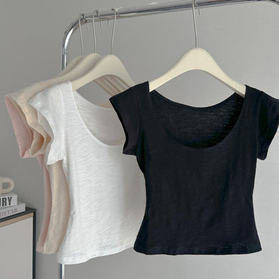 Damen Kurzarm Rundhals Basic T-Shirt Heidi-Mode