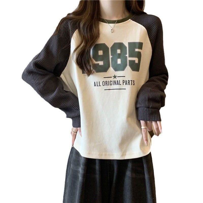 Femme Relaxed Fit Grafik Sweatshirt mit Kontrast-Rippärmeln Heidi-Mode