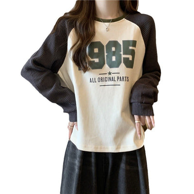 Femme Relaxed Fit Grafik Sweatshirt mit Kontrast-Rippärmeln Heidi-Mode