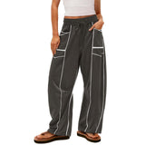 Damen nan weite Lounge-Hose mit Kordelzug, Kontrastpaspelierung und Cargo-Taschen Drune in Dunkelgrau