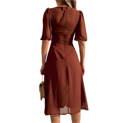 Siena - Puffärmel und tiefer V-Ausschnitt Maxikleid