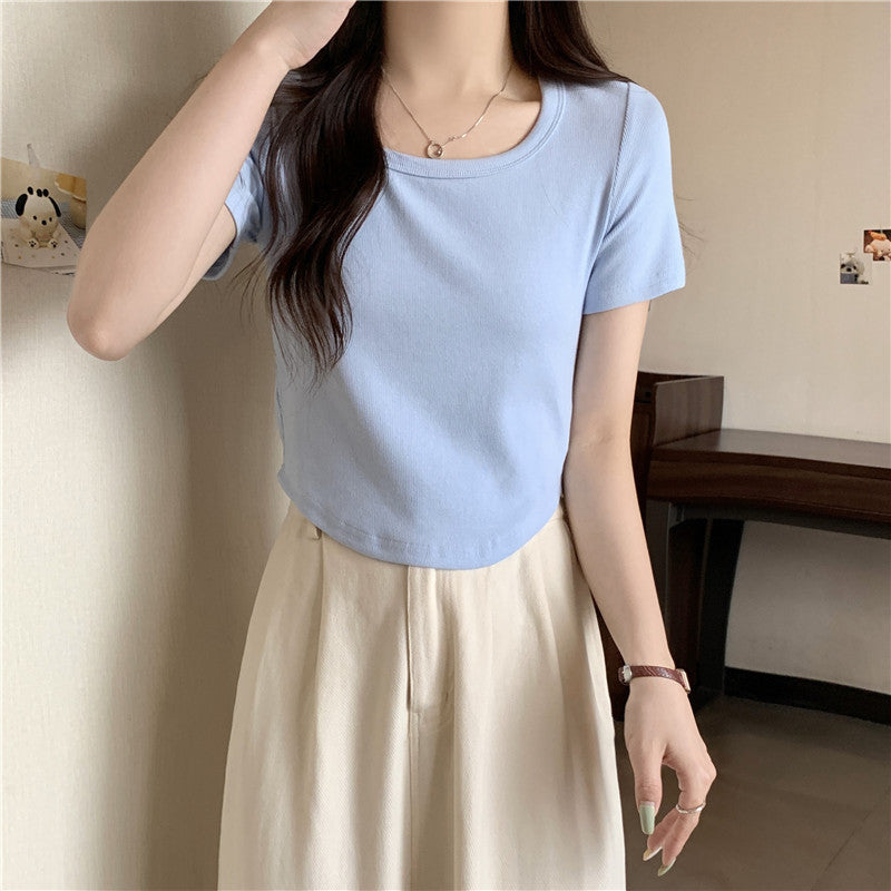 Damen Kurzarm Enges Rippoberteil Heidi-Mode