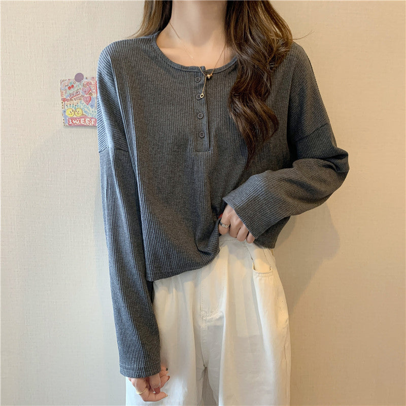 Femme Ripp-Button-Up Langarm-Top Heidi-Mode