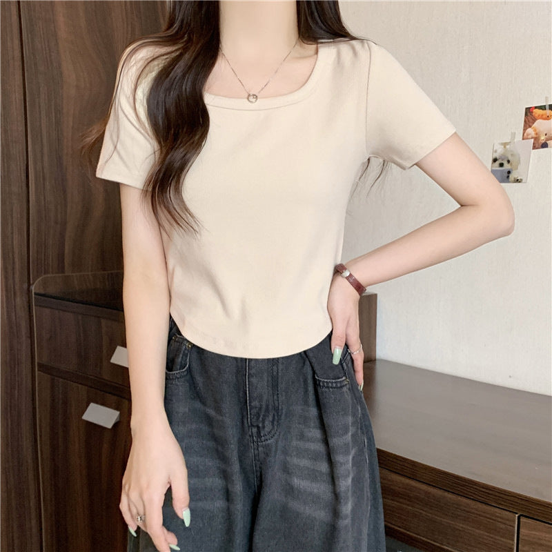 Damen Kurzarm Enges Rippoberteil Heidi-Mode