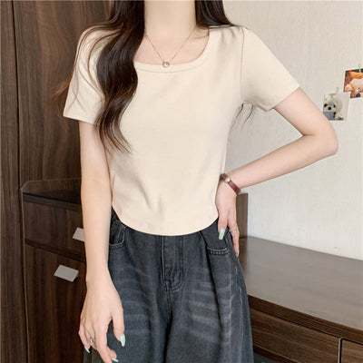 Damen Kurzarm Enges Rippoberteil Heidi-Mode