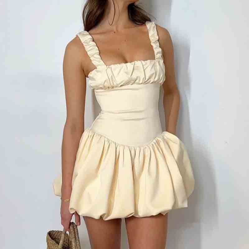 Bia - Voluminöse Minikleid für Frauen mit quadratischem Ausschnitt und Rüschendetails