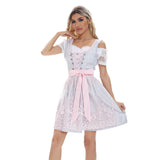 Damen nan kurzes traditionelles Dirndlkleid mit Spitzenbluse, Schnürung und dekorativer Schürze Drune in 4519 Rosa