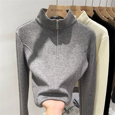 Femme Leichtgewicht Pullover mit Stehkragen und Reißverschlussdetail Heidi-Mode
