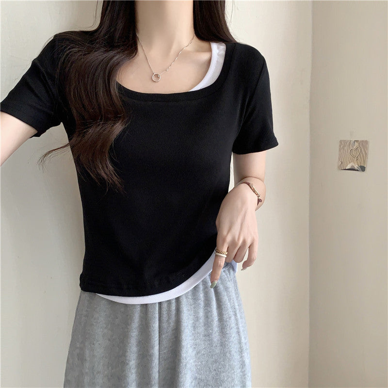 Femme Geschichtete Rippen T-Shirt Heidi-Mode