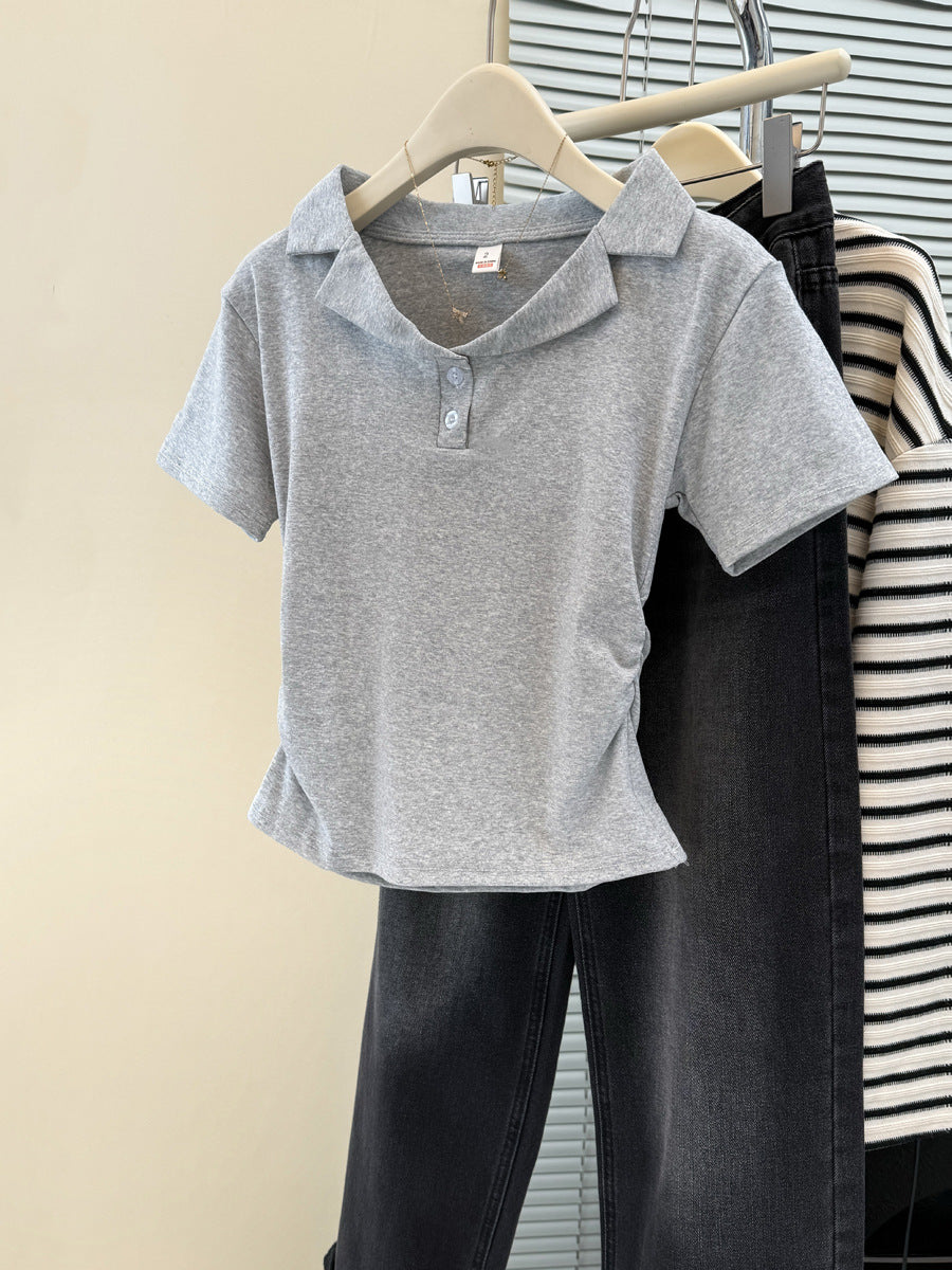 Damen Polo Stil Kurzarm-Top mit Knopfleiste Heidi-Mode