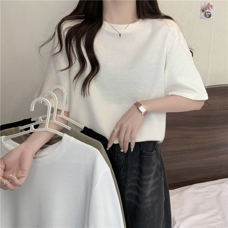 Femme Lockere Passform Texturiertes Kurzarm-T-Shirt Heidi-Mode