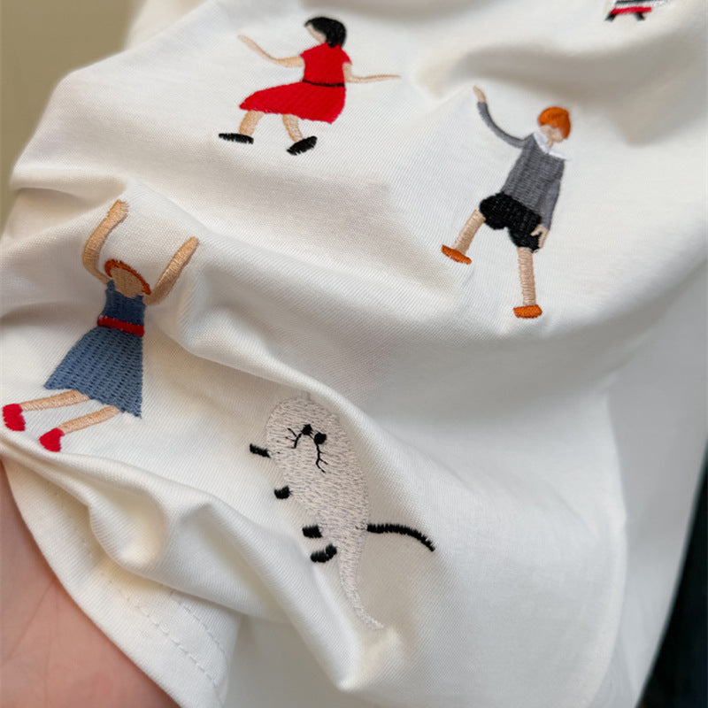 Femme Verspielt Illustriertes Grafik-T-Shirt Heidi-Mode