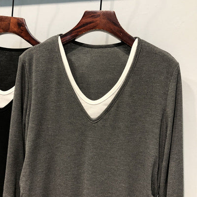 Femme Lagen V-Ausschnitt Langarmtop mit verstellbarem Seitenschnürung Heidi-Mode