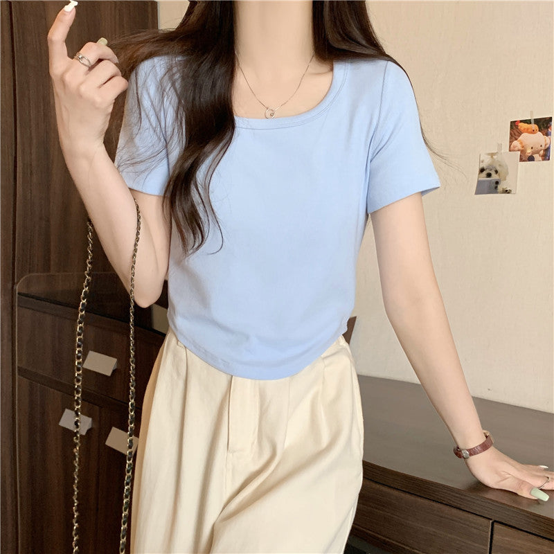 Femme Rippiertes Kurzes T-Shirt Heidi-Mode