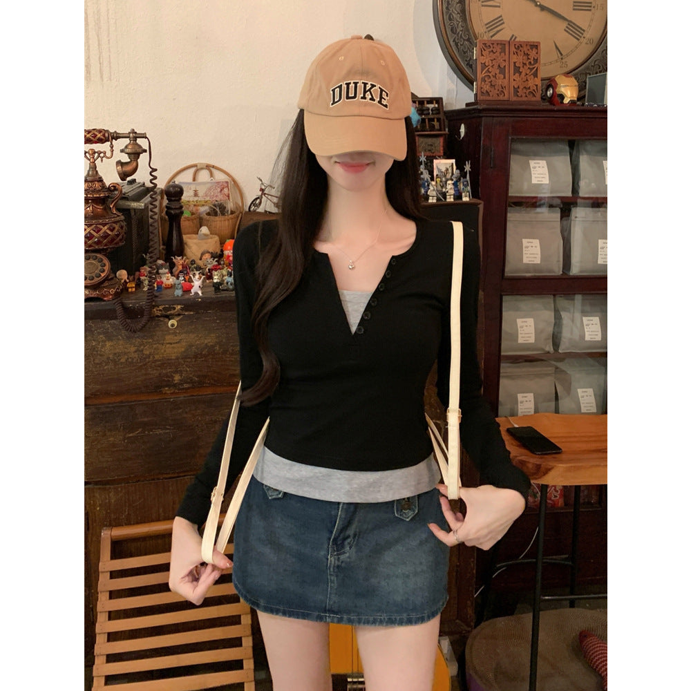 Femme Langarm Geschichteter Henley Oberteil Heidi-Mode