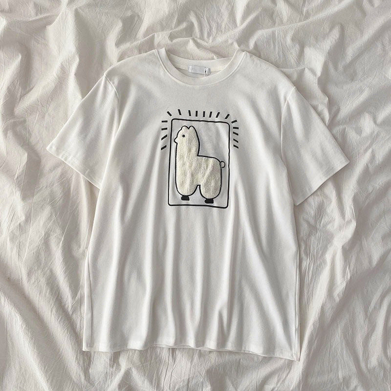 Femme Grafikdruck T-Shirt mit verspielter Tierillustration Heidi-Mode