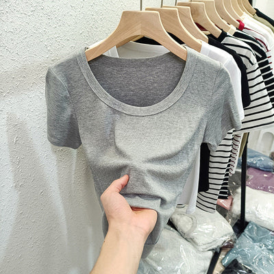 Femme Kurzarm-Ripp-Basic-T-Shirt Heidi-Mode