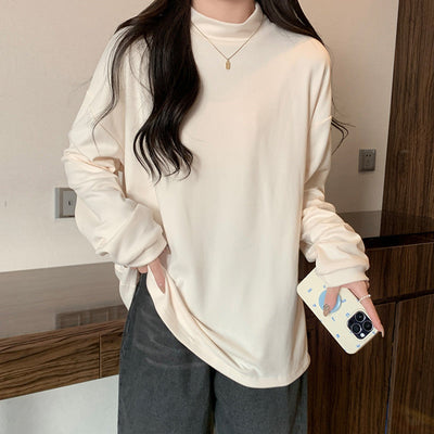 Femme Leichtgewicht Stehkragen Langarmtop Heidi-Mode