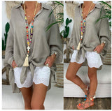 Damen nan leichte Leinen-Tunika mit Knotenfront und Lochspitzen-Shorts Drune in Grau