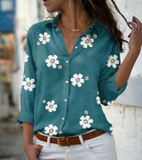 Damen nan lockere Hemdbluse mit floralem Druck und Rollärmeln Drune in Grün